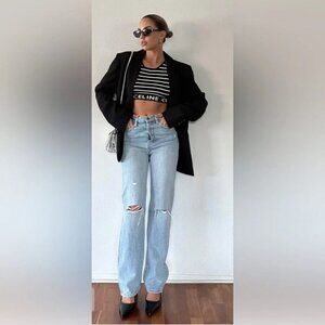 Pistola Cassie Ripped 90's High Waist Straight Leg Jeans Size 25 Chic Minimalist